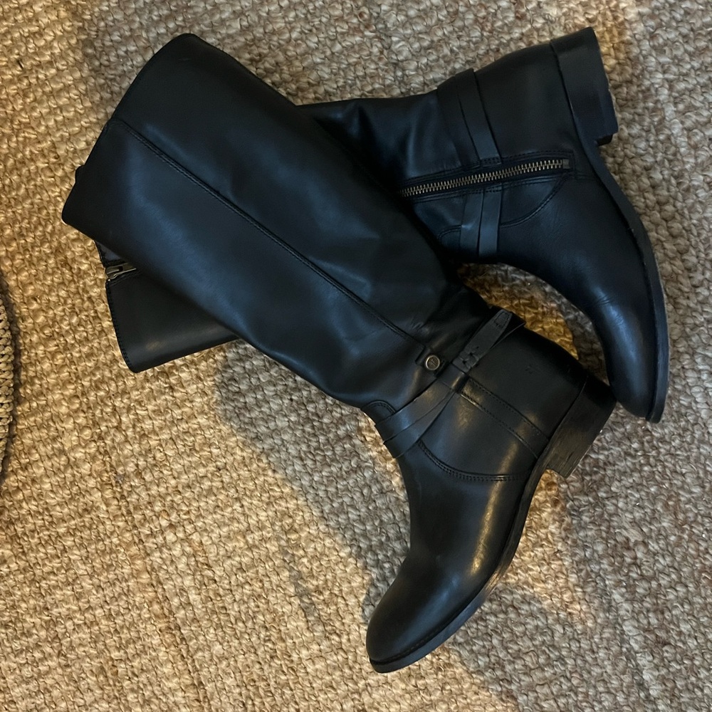 Frye Black Leather Heeled Boots
